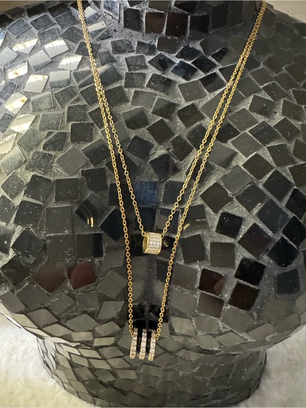 Layered Gold-Tone Crystal Pendant Necklace - Elegant Women's Jewelry